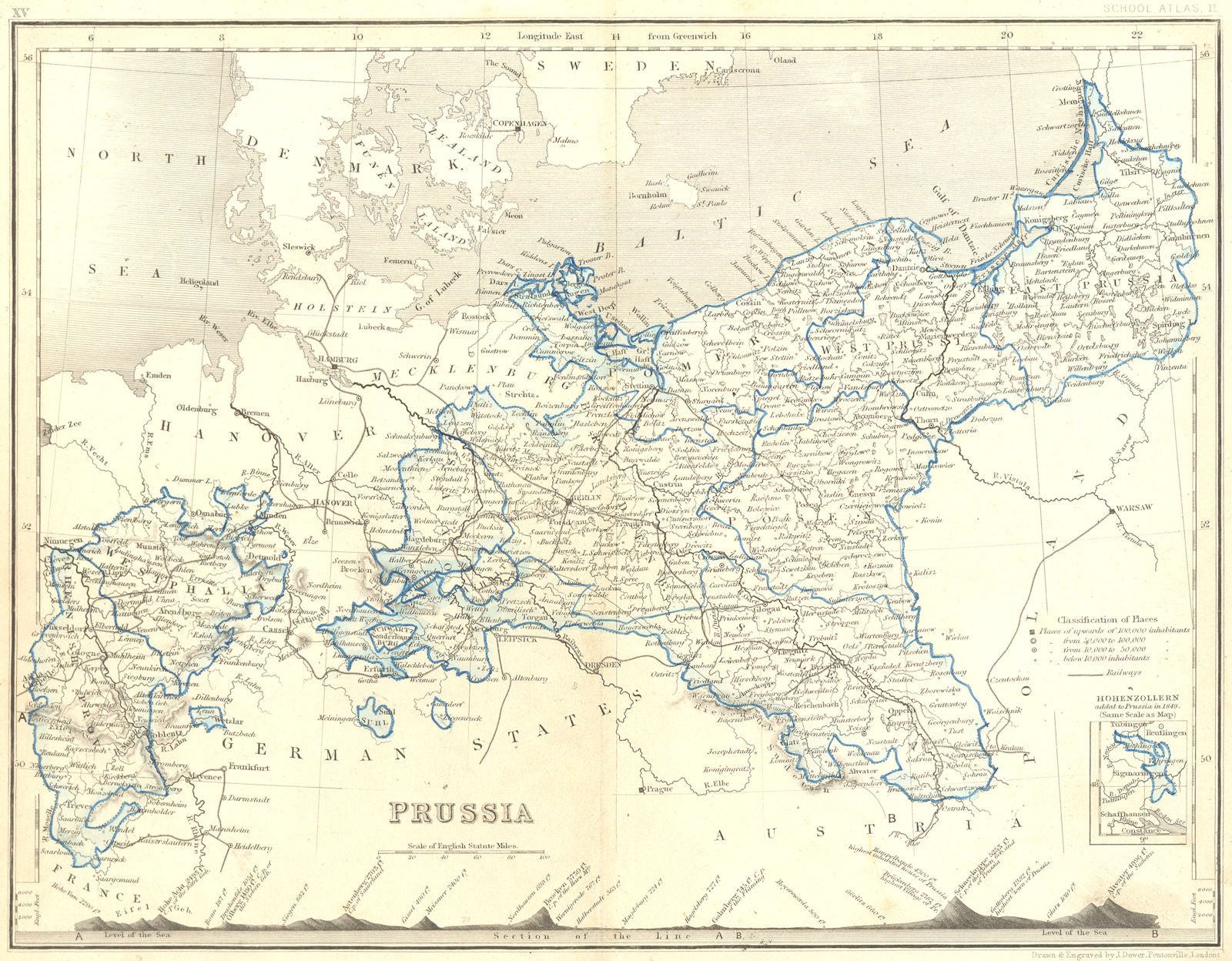 GERMANY. Prussia. Dower Orr Mountains 1847 old antique vintage map plan chart